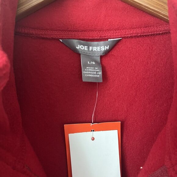 Joe Fresh Mens Fleece Jacket Lg Red 1/2 Zip Mock Neck Pullover Nordstrom - Picture 2 of 3